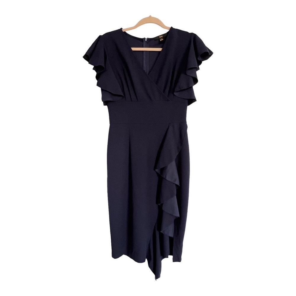 Knitee Women’s V Neck Ruffle Sleeves Cocktail Party Pencil Formal Dress Medium - Picture 4 of 7